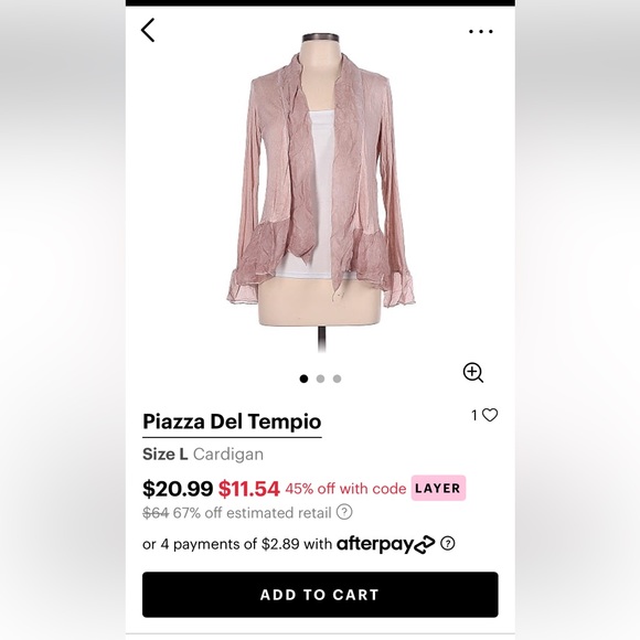 plazza del tempo, light pink ballet cardigan, size Lg. - Picture 10 of 10